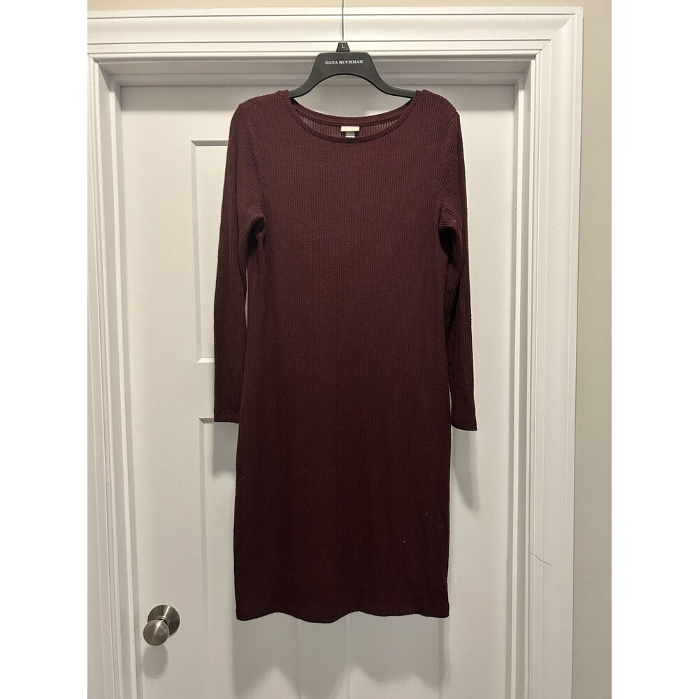 Women's A New Day Long Sleeve Red Burgundy Ribbed Bodycon Dress Size Medium Midi